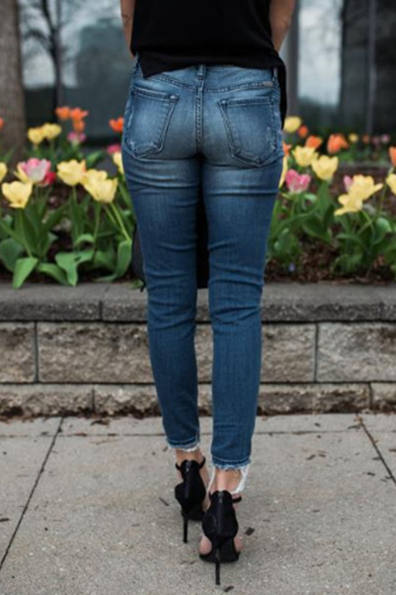 Casual Patchwork Ripped Split Joint Fold Pencil Bottoms