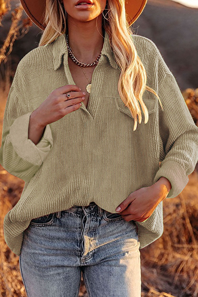Casual Solid Basic Turndown Collar Tops(6 Colors)