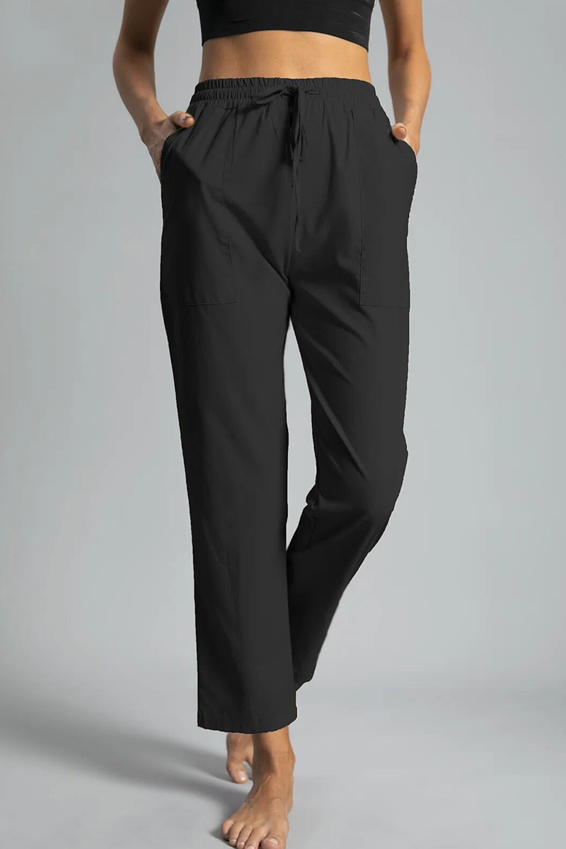 Casual Solid Draw String Pocket Straight Positioning Print Bottoms(5 Colors)