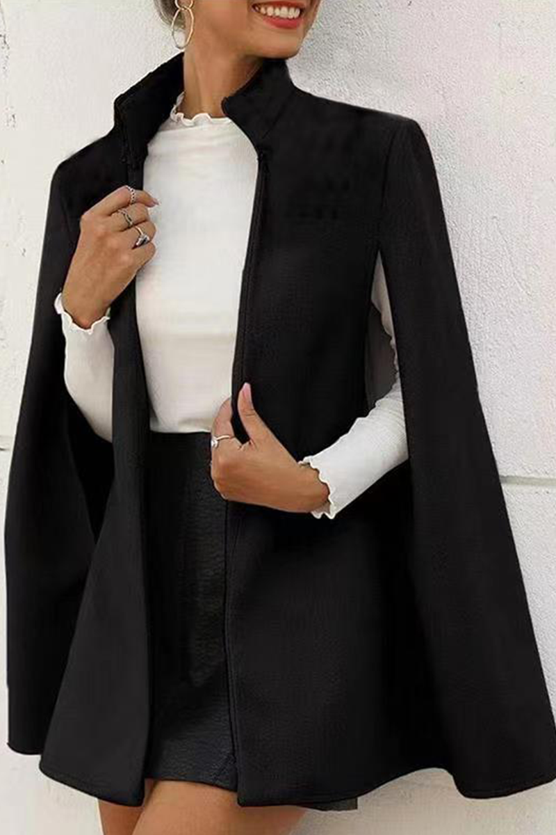 Fashion Elegant Solid Slit Asymmetrical Mandarin Collar Outerwear
