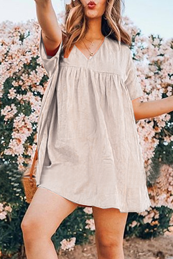 Casual Solid Patchwork Basic V Neck Princess Dresses