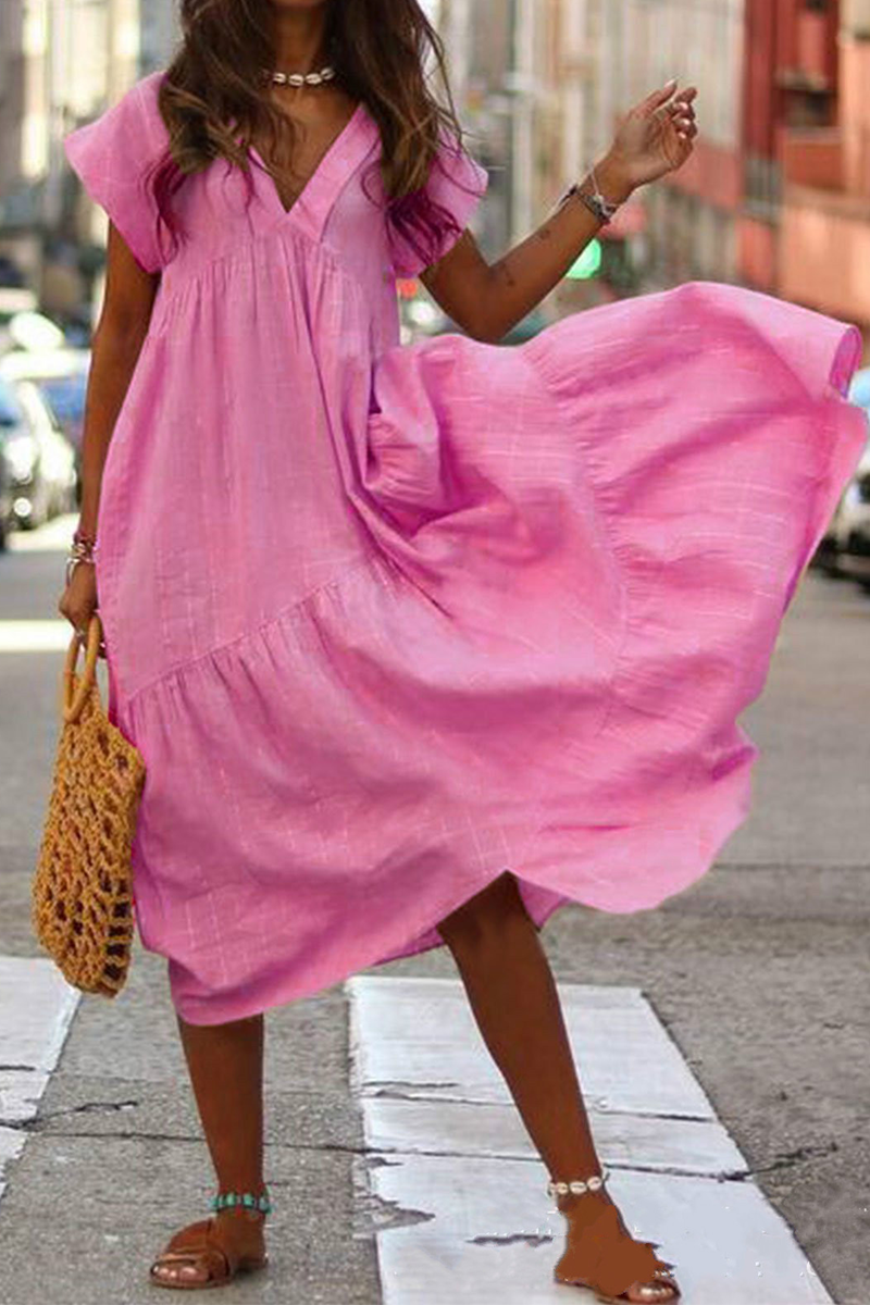 Casual Solid V Neck A Line Dresses(5 Colors)