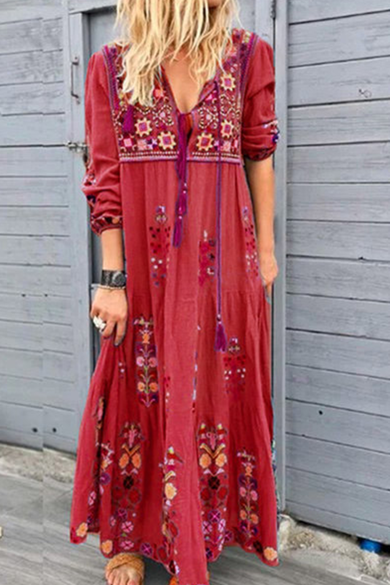 Fashion Print V Neck Straight Dresses(4 Colors)