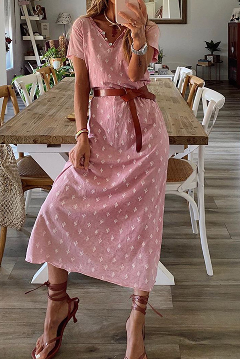 Casual Print Patchwork V Neck Straight Dresses