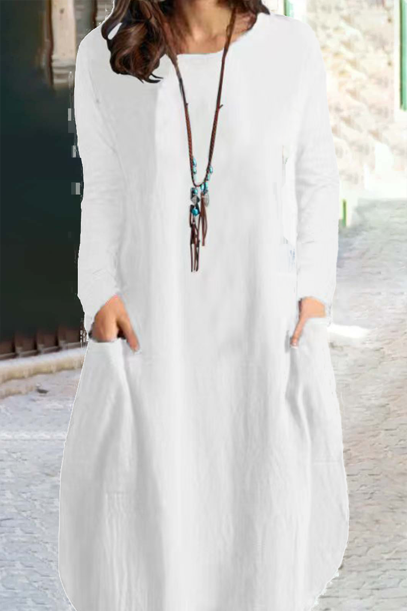 Fashion Solid Patchwork O Neck Straight Dresses(5 colors)