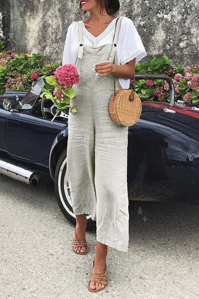 Fashion Casual Solid Split Joint Spaghetti Strap Loose Jumpsuits(5 colors)