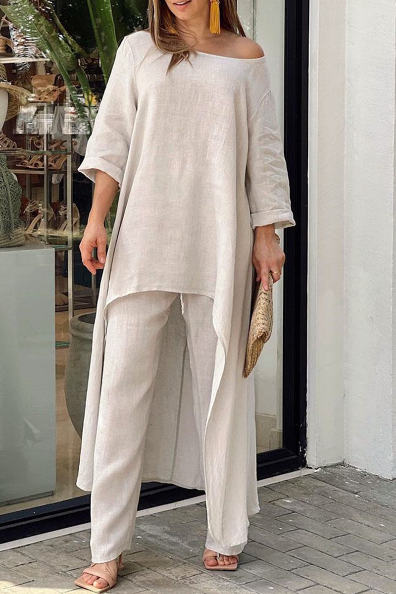 Casual Solid Patchwork O Neck Half Sleeve Two Pieces(6 colors)