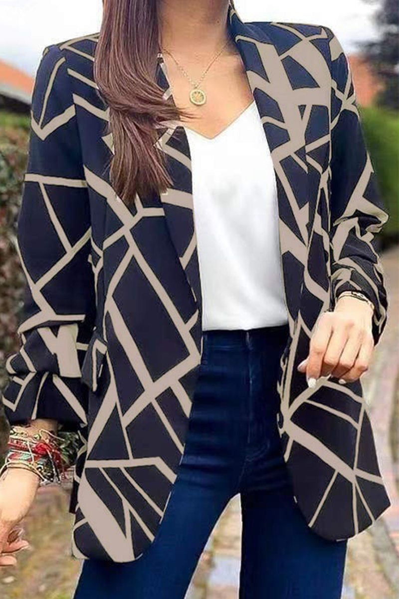 Fashion Print Printing Turndown Collar Outerwear