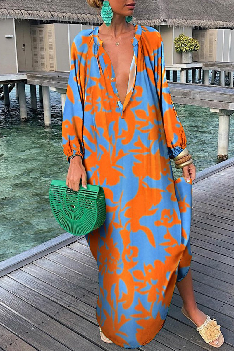 Fashion Sexy Print Patchwork V Neck Straight Dresses(10 Colors)