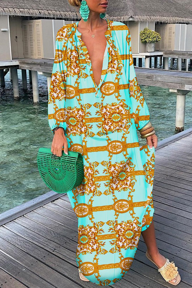 Fashion Sexy Print Patchwork V Neck Straight Dresses(10 Colors)