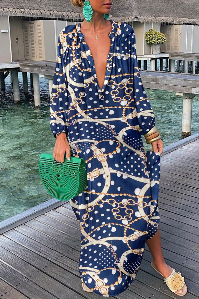 Fashion Sexy Print Patchwork V Neck Straight Dresses(10 Colors)
