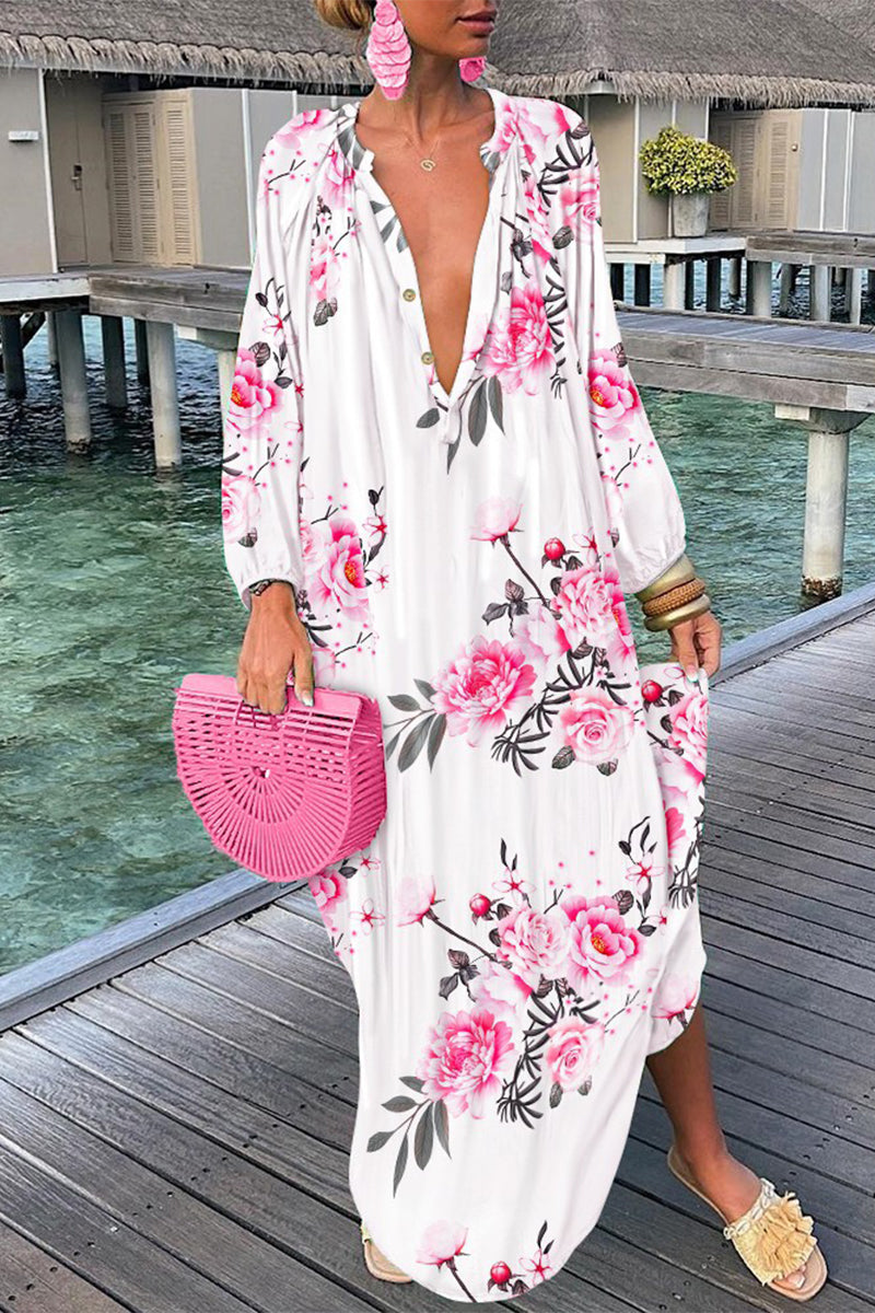 Fashion Sexy Print Patchwork V Neck Straight Dresses(10 Colors)