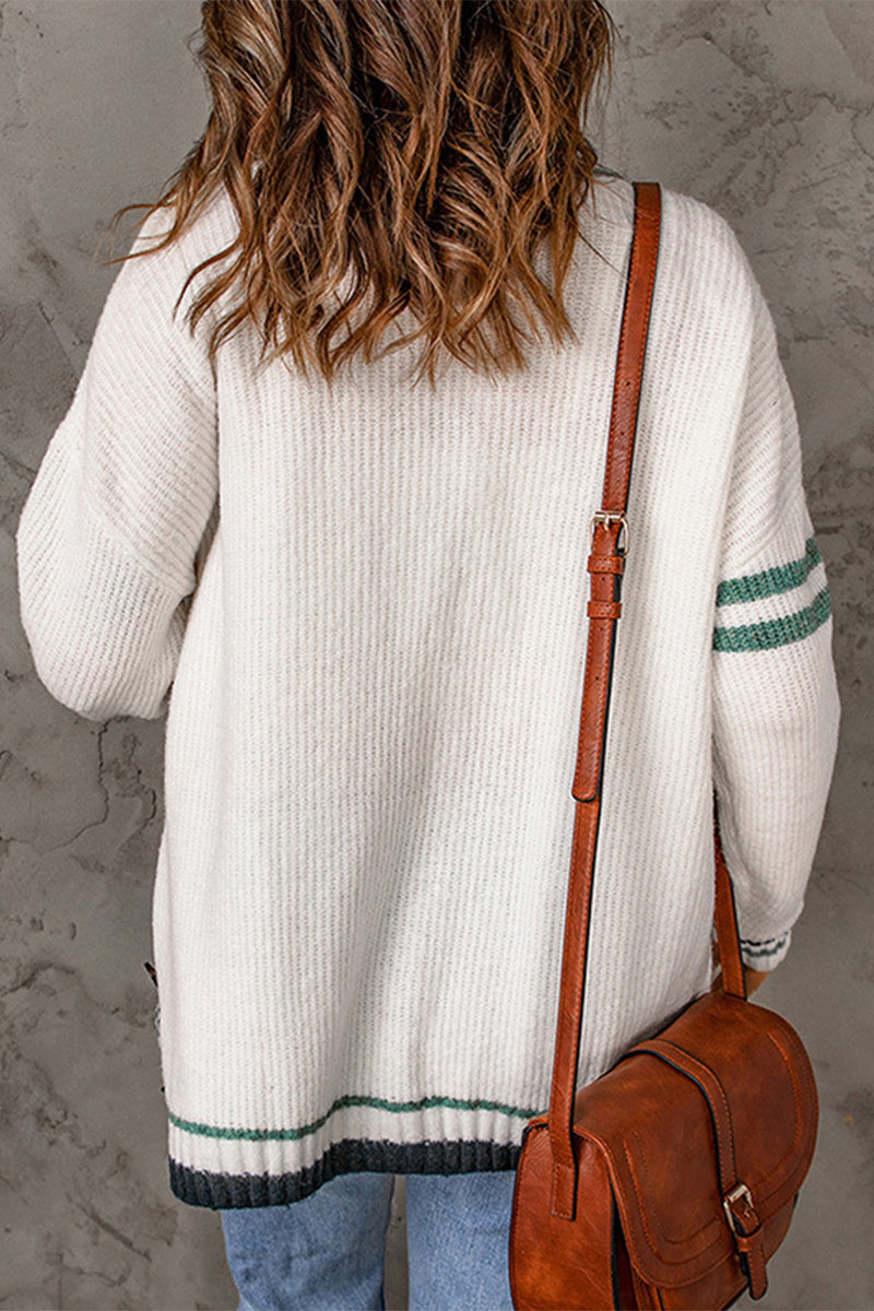 Fashion Plaid Striped Contrast V Neck Tops
