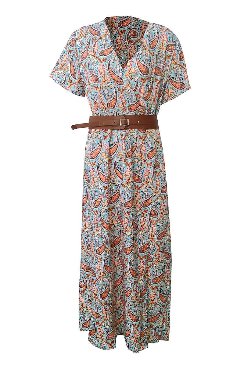 Elegant Print V Neck Princess Dresses(3 Colors)