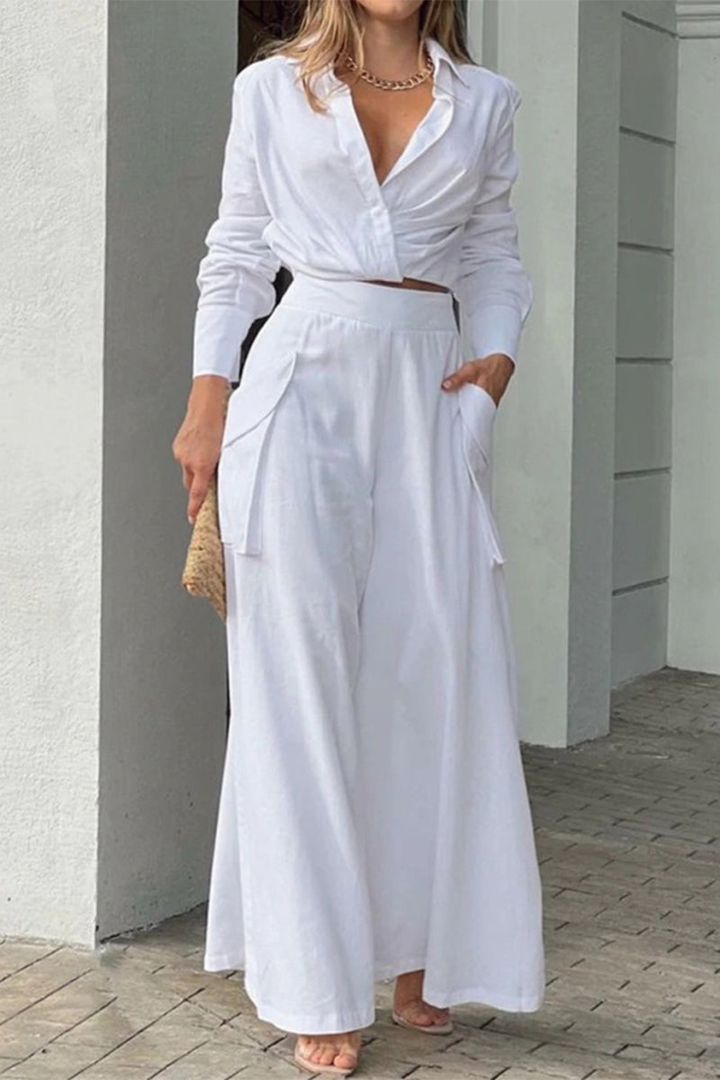 Fashion Solid Patchwork Turndown Collar Long Sleeve Two Pieces(3 Colors)