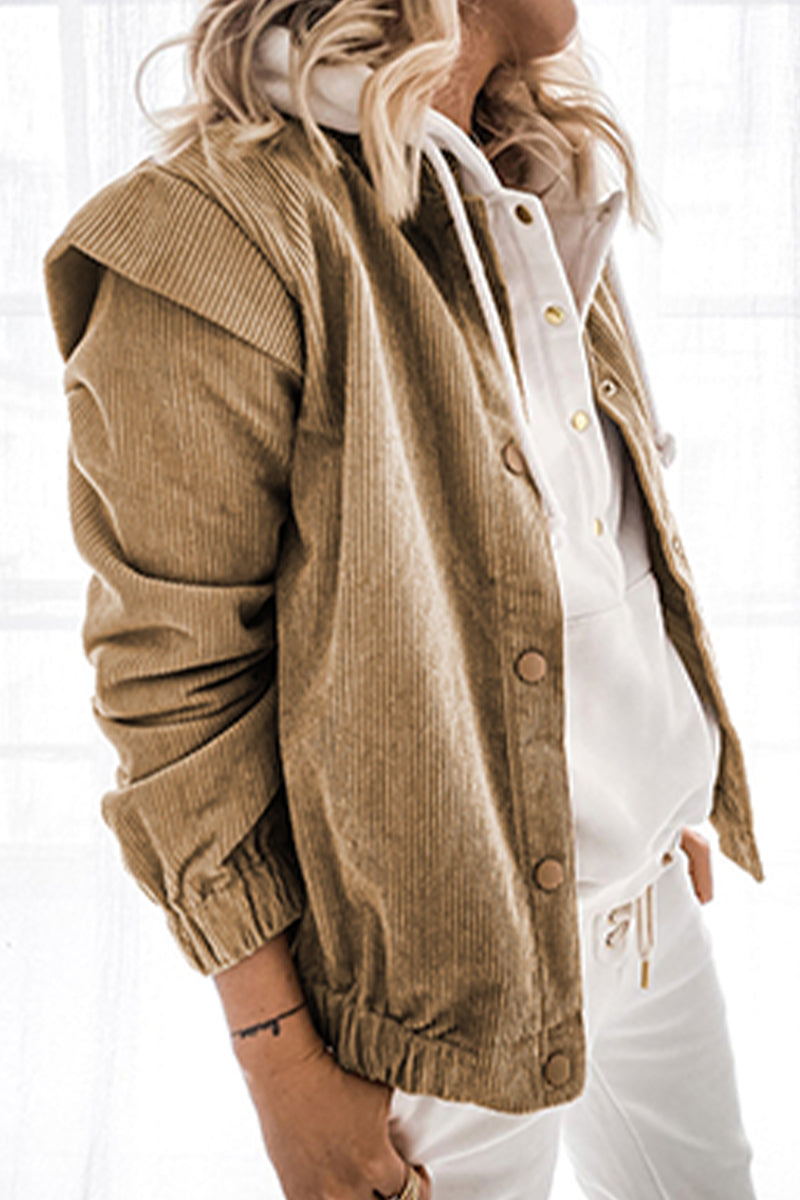 Casual Solid Patchwork Buckle Turndown Collar Outerwear(5 Colors)