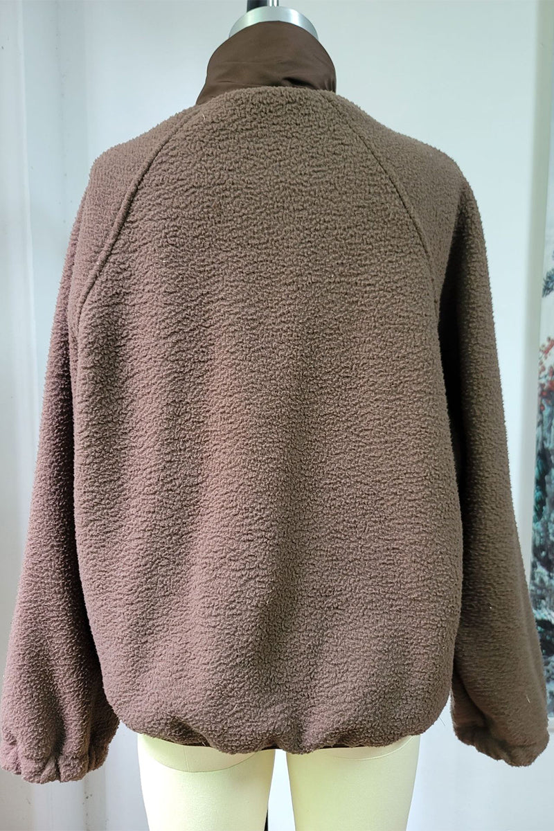 Casual Solid Patchwork Pocket Mandarin Collar Outerwear(2 Colors)