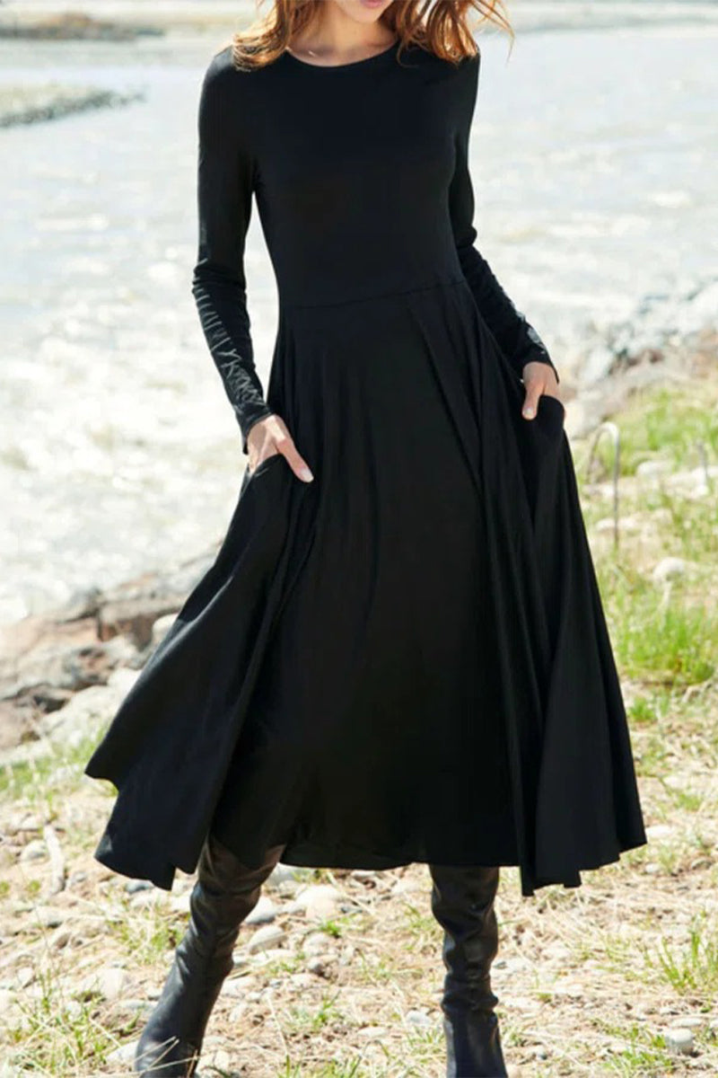 Elegant College Pocket Asymmetrical O Neck Sheath Dresses(5 Colors)