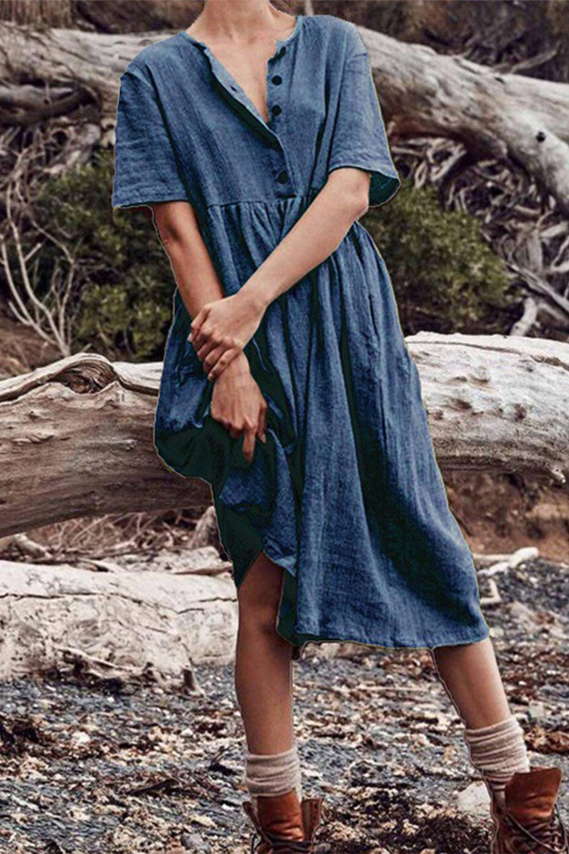 Casual Solid Patchwork O Neck A Line Dresses(5 Colors)