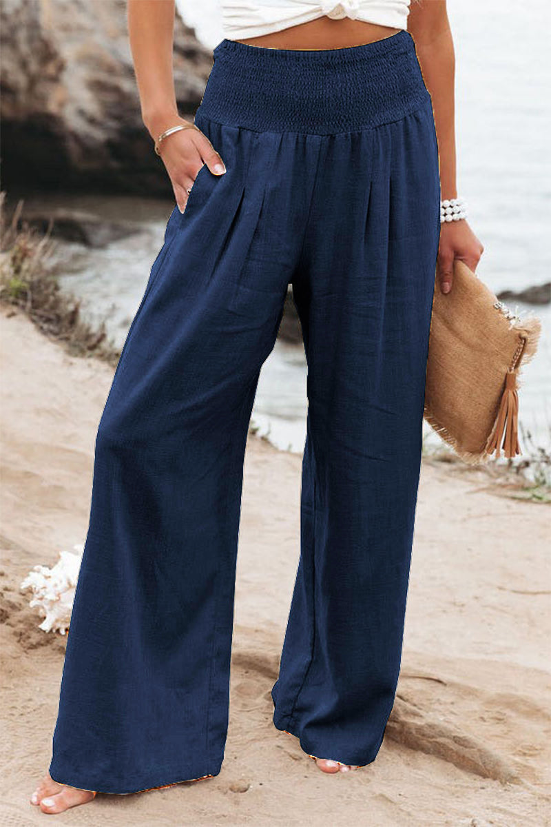 Casual Simplicity Solid Solid Color Loose Wide Leg Solid Color Bottoms
