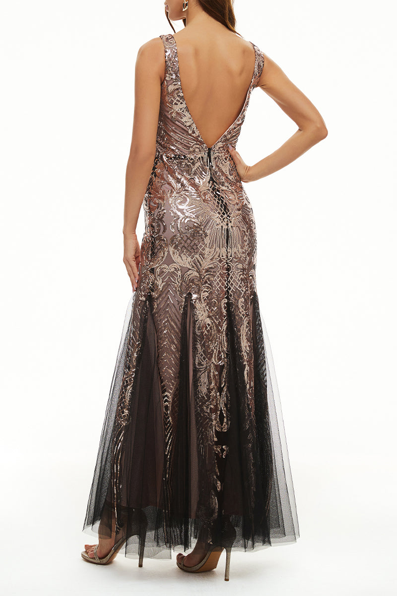 Elegant College Patchwork Sequins V Neck Evening Dress Dresses(4 Colors)ï¼