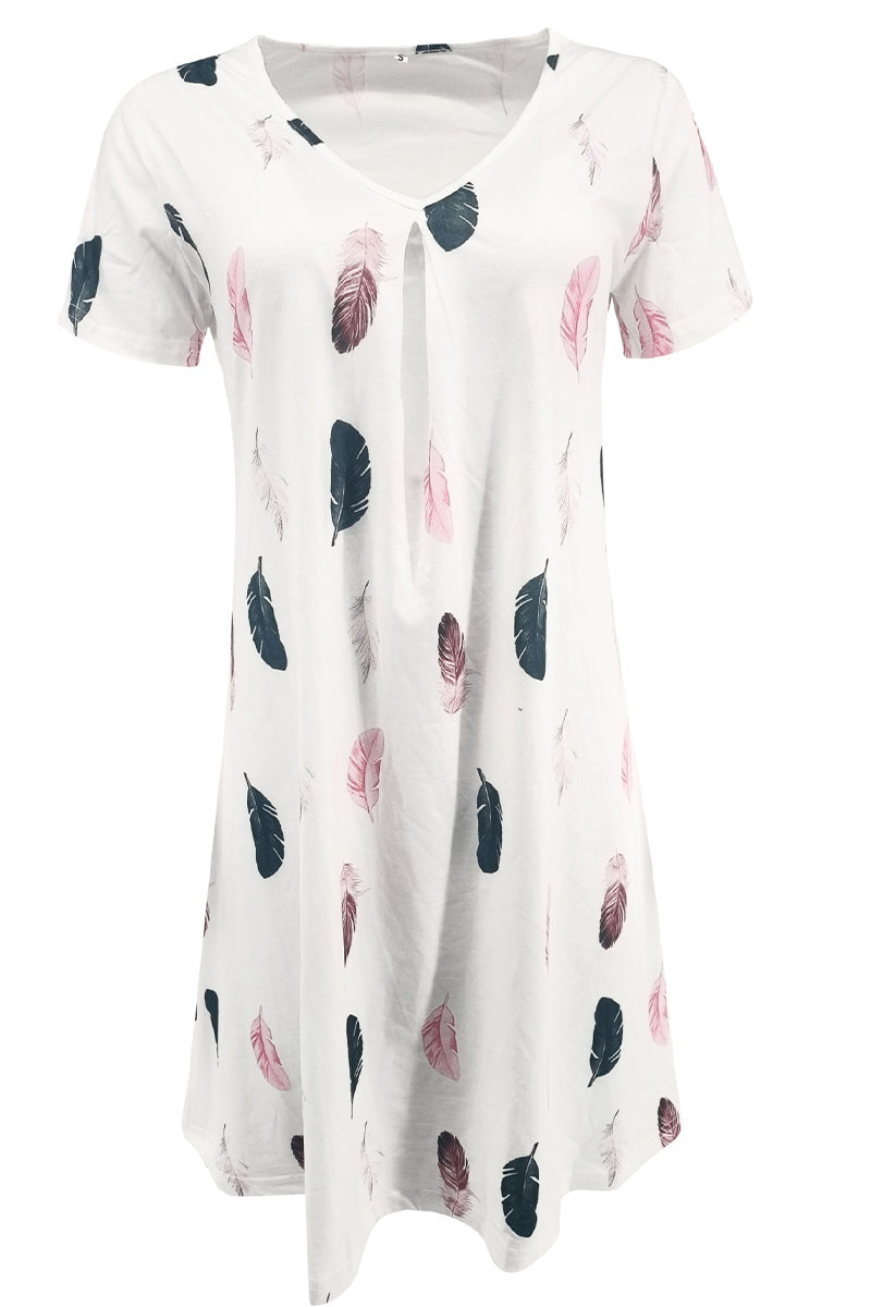 Casual Print Patchwork V Neck A Line Short Sleeve Dress(9 Colors)