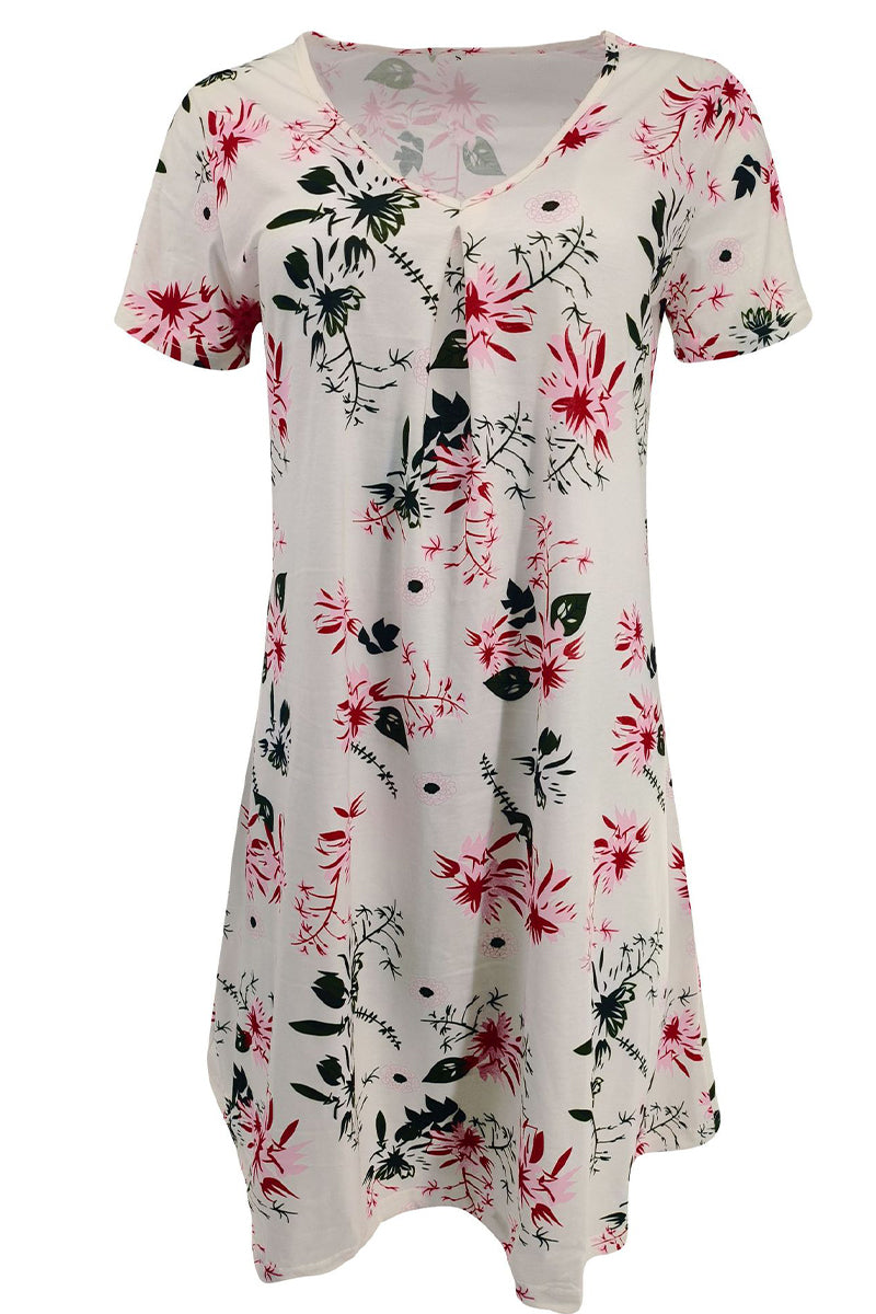 Casual Print Patchwork V Neck A Line Short Sleeve Dress(9 Colors)