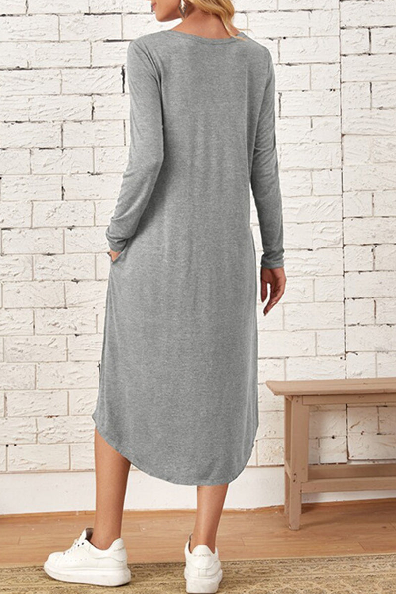 Casual Simplicity Solid Pocket O Neck Long Sleeve Dresses