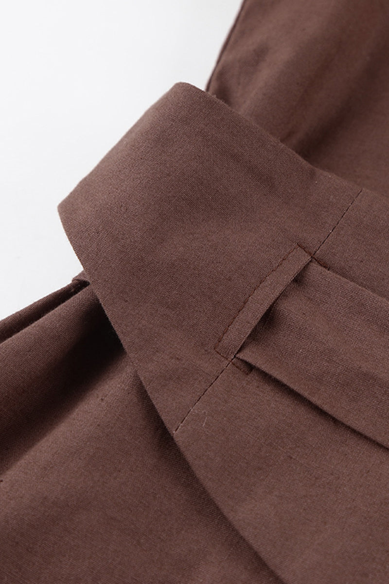 Work Elegant Solid Bandage Turndown Collar Waist Skirt Dresses