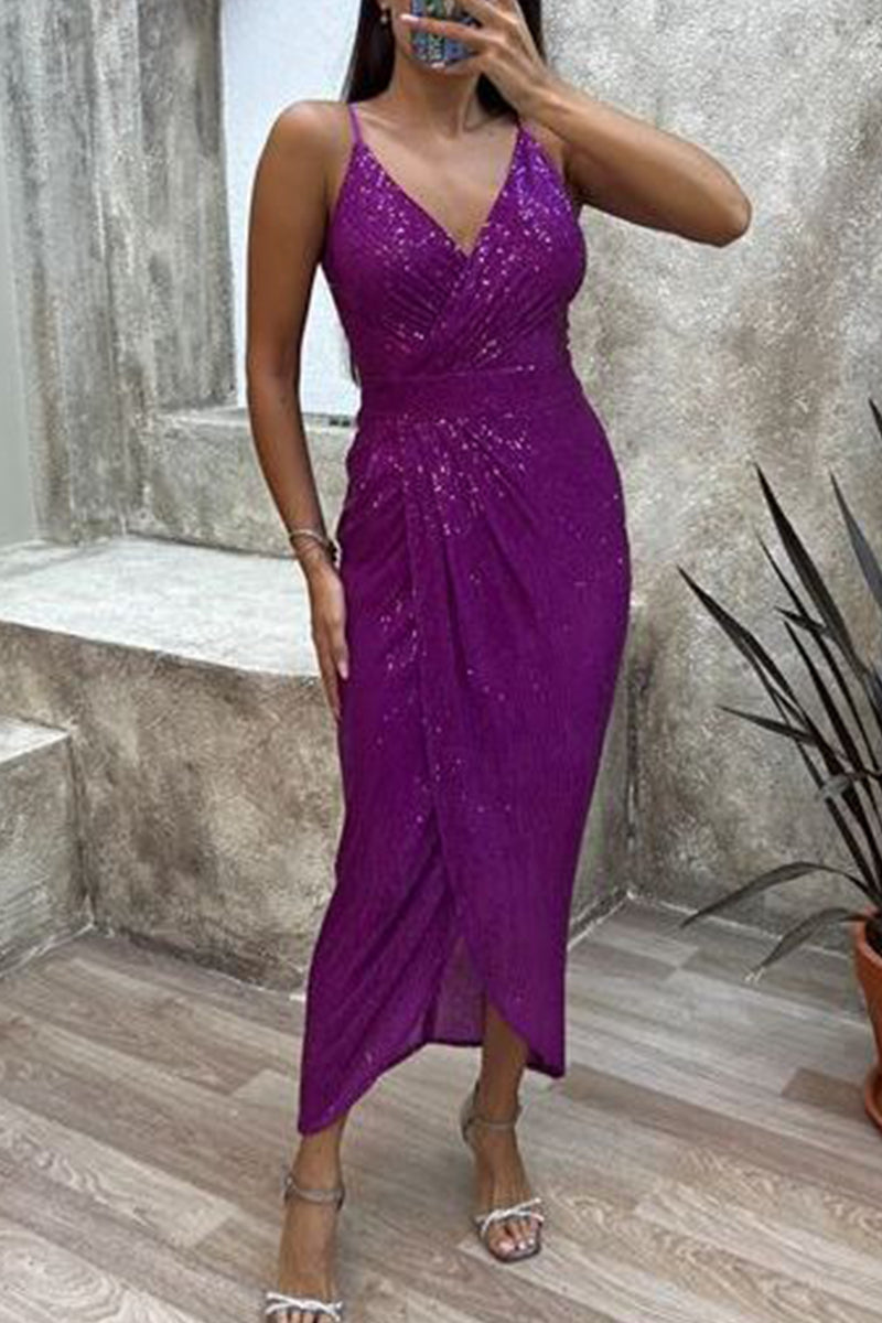 Sexy Party Solid Slit V Neck Sling Dress Dresses(6 Colors)