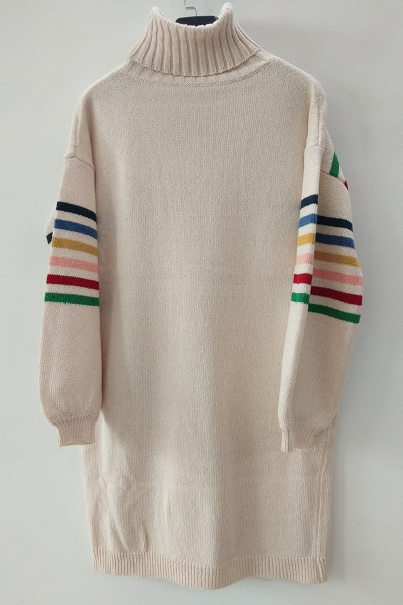 Casual Striped Patchwork Contrast Turtleneck Long Sleeve Dresses