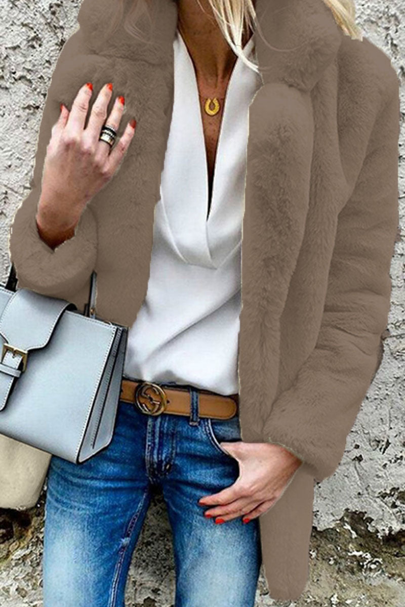 Casual Solid Patchwork Basic Turndown Collar Outerwear(4 Colors)