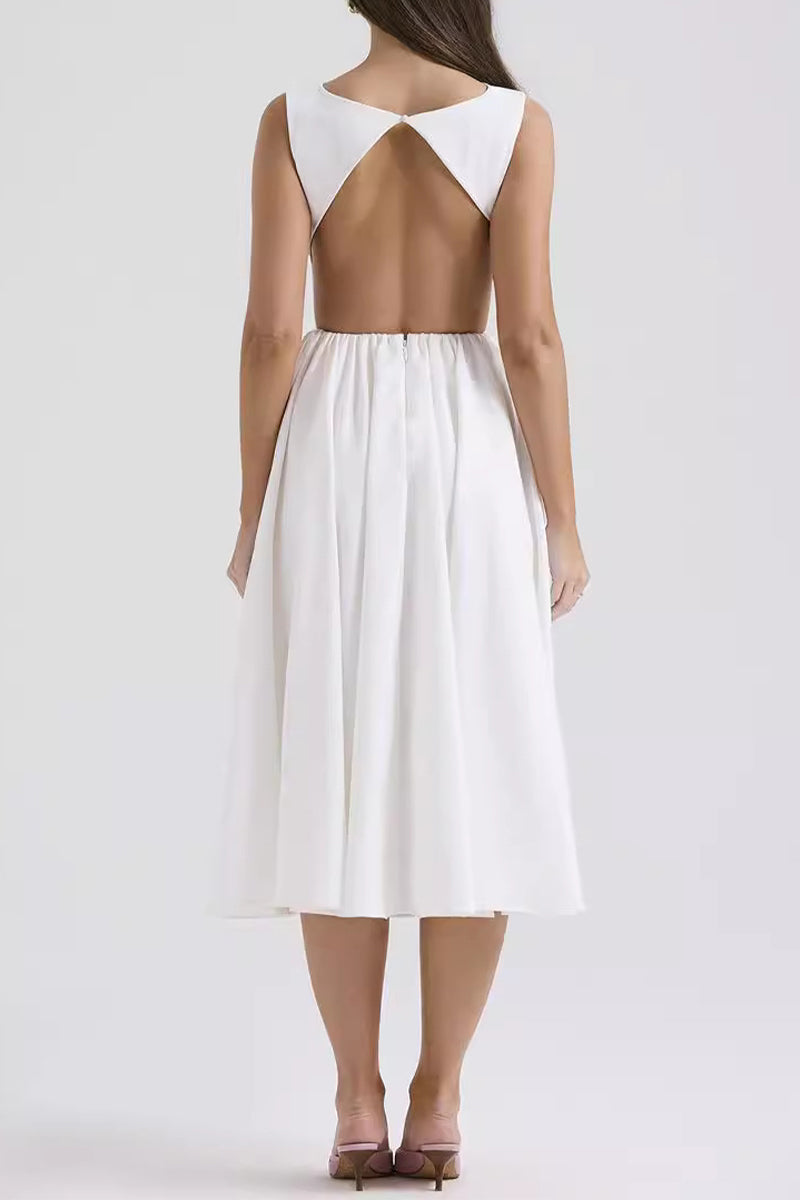 Elegant Simplicity Solid Backless O Neck Sleeveless Dresses