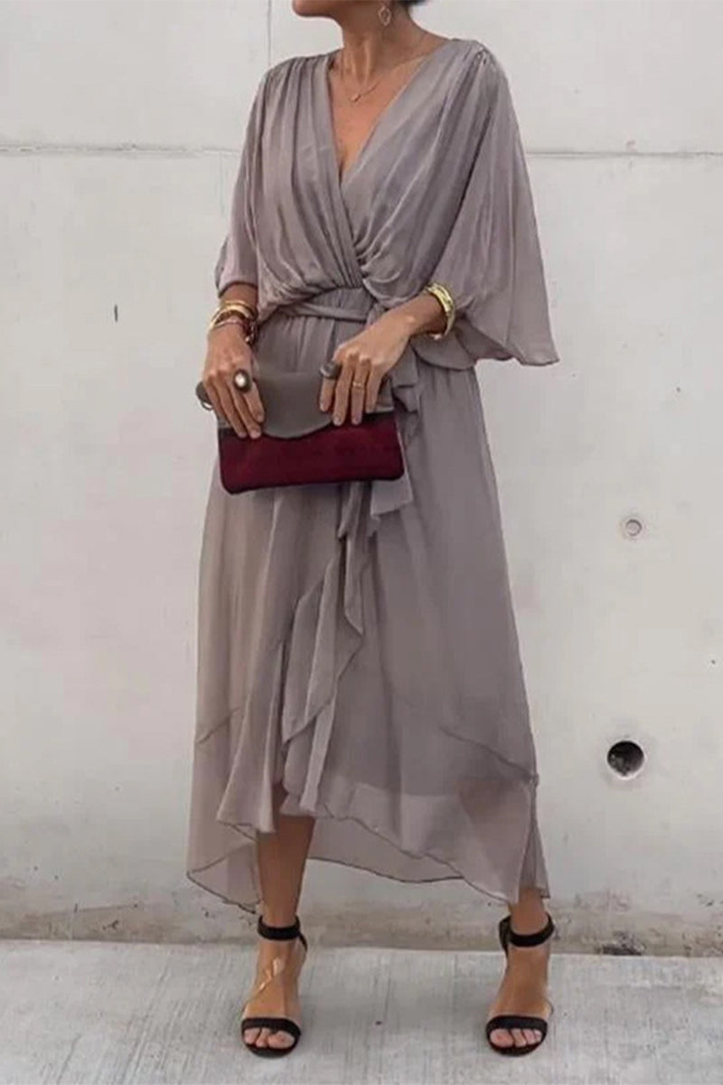 Elegant Solid Bandage V Neck Irregular Dresses