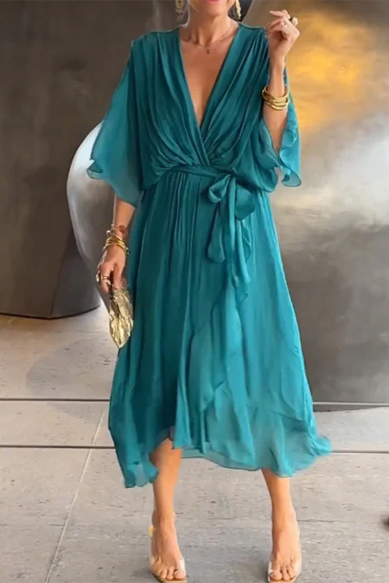 Elegant Solid Bandage V Neck Irregular Dresses