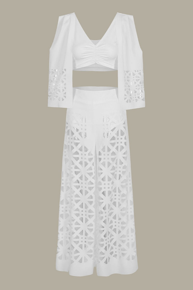 Casual Solid Hollowed Out V Neck Sleeveless Two Pieces