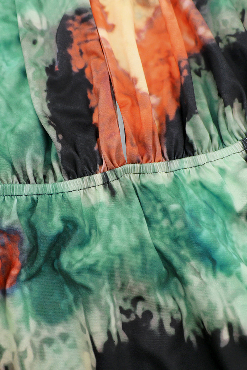 Sexy Tie Dye Print Cross Straps Contrast V Neck Sleeveless Dresses(A variety of binding methods)(3 Colors)