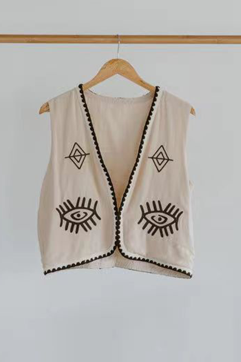 Casual Colorblock Patchwork Embroidery Cardigan Collar Waistcoats