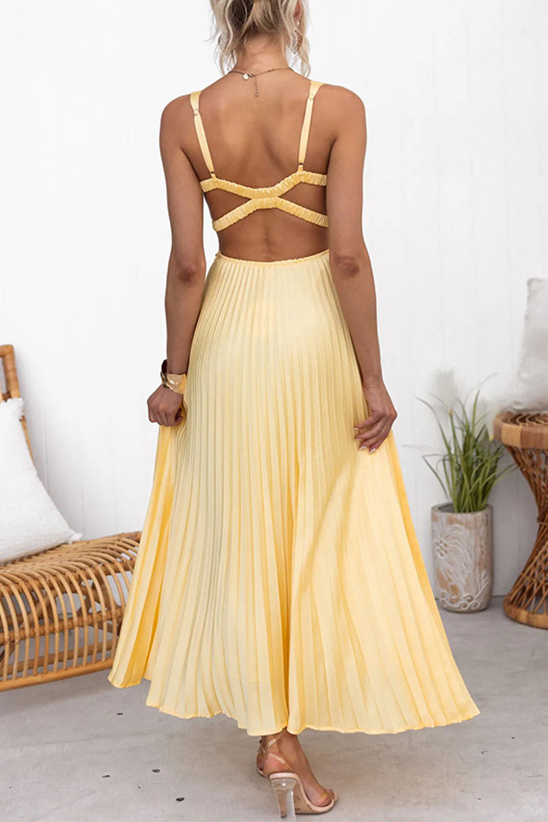 Sexy Pleated V Neck Sleeveless Dresses