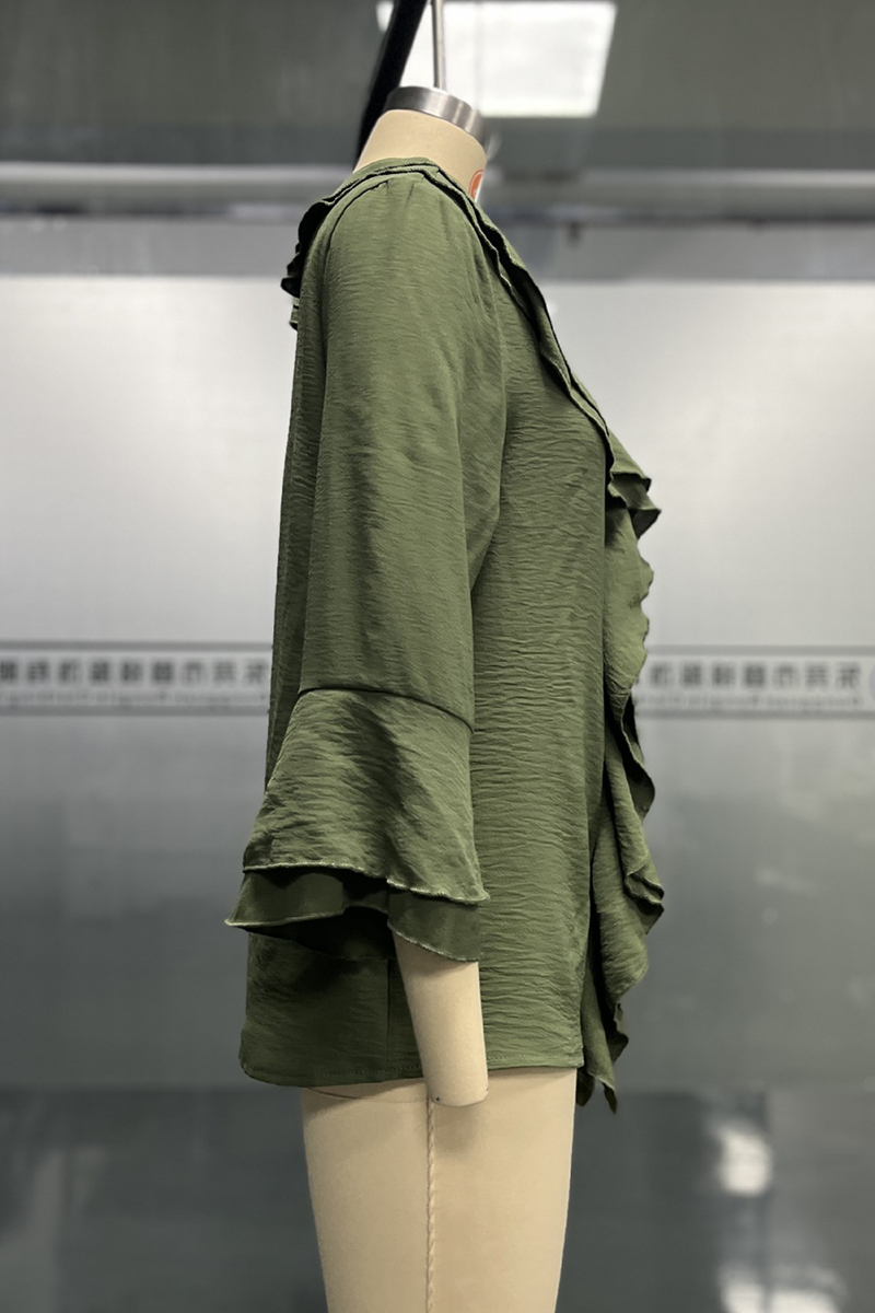 Women's Solid Color Ruffle Blouse – V-Neck Everyday Casual Top