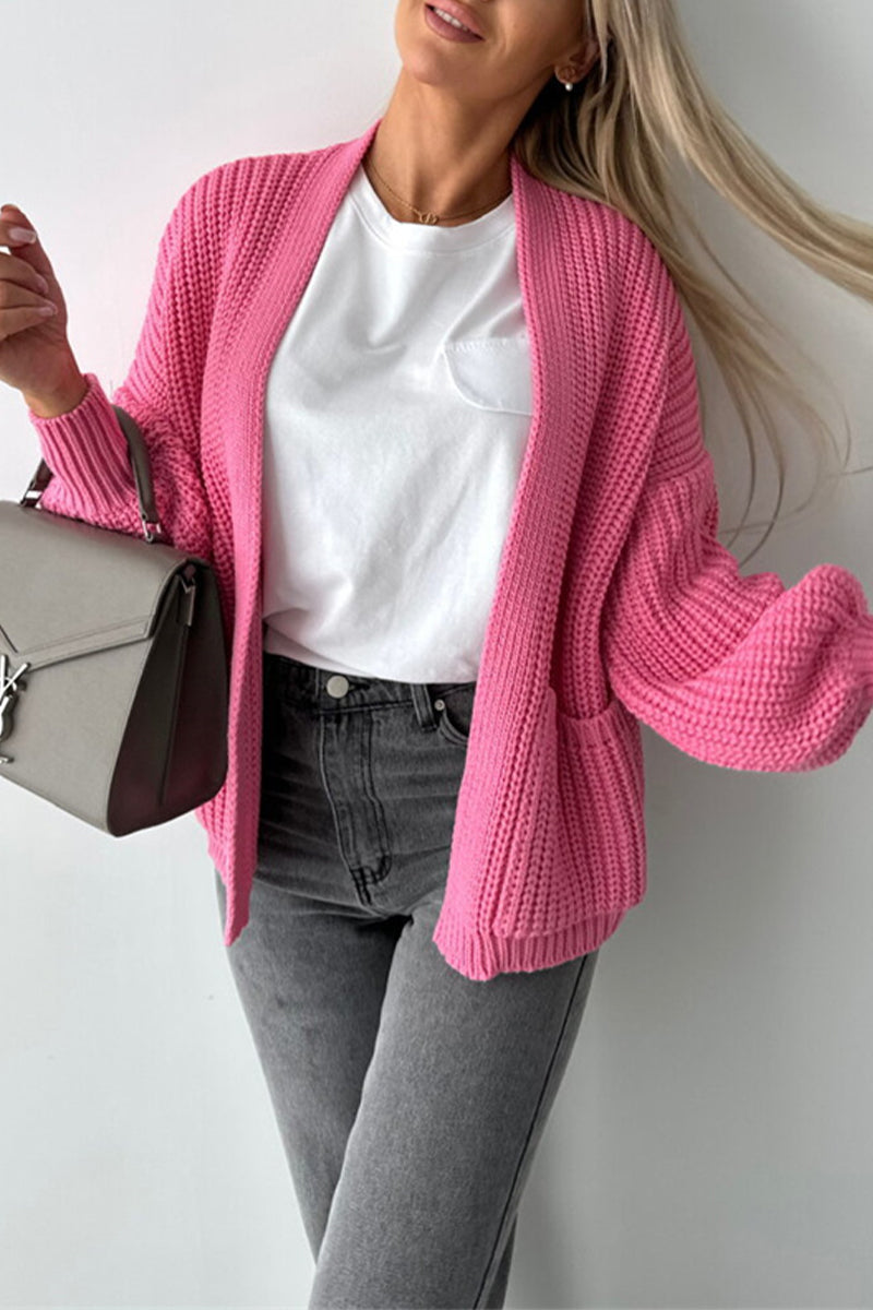 Casual Pocket Weave V Neck Outerwear(5 Colors)