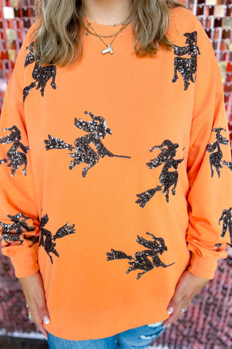 Casual Figure Embroidered Sequins O Neck Sweats