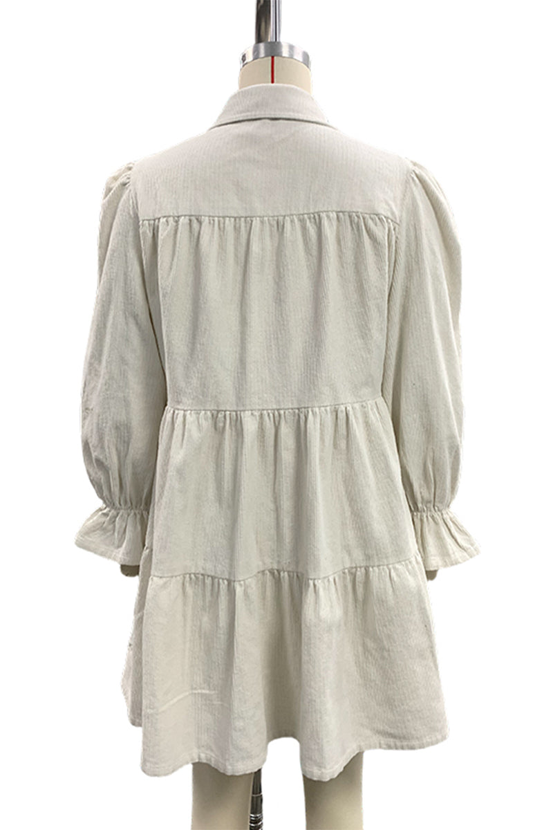 Elegant Buckle Bow Decor Contrast Turndown Collar A Line Dresses