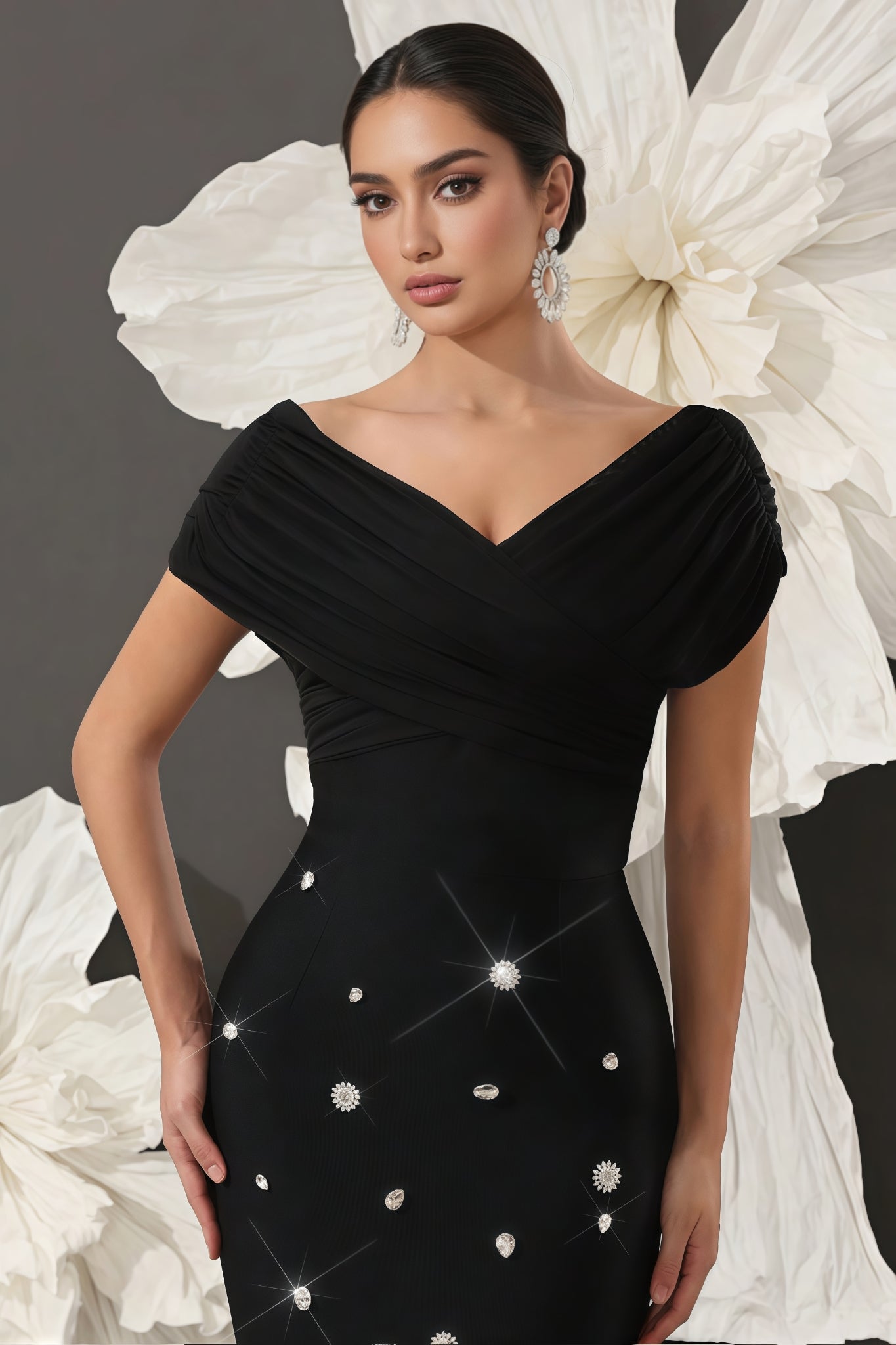 Marisad Strapless Mesh Studded Midi Dress