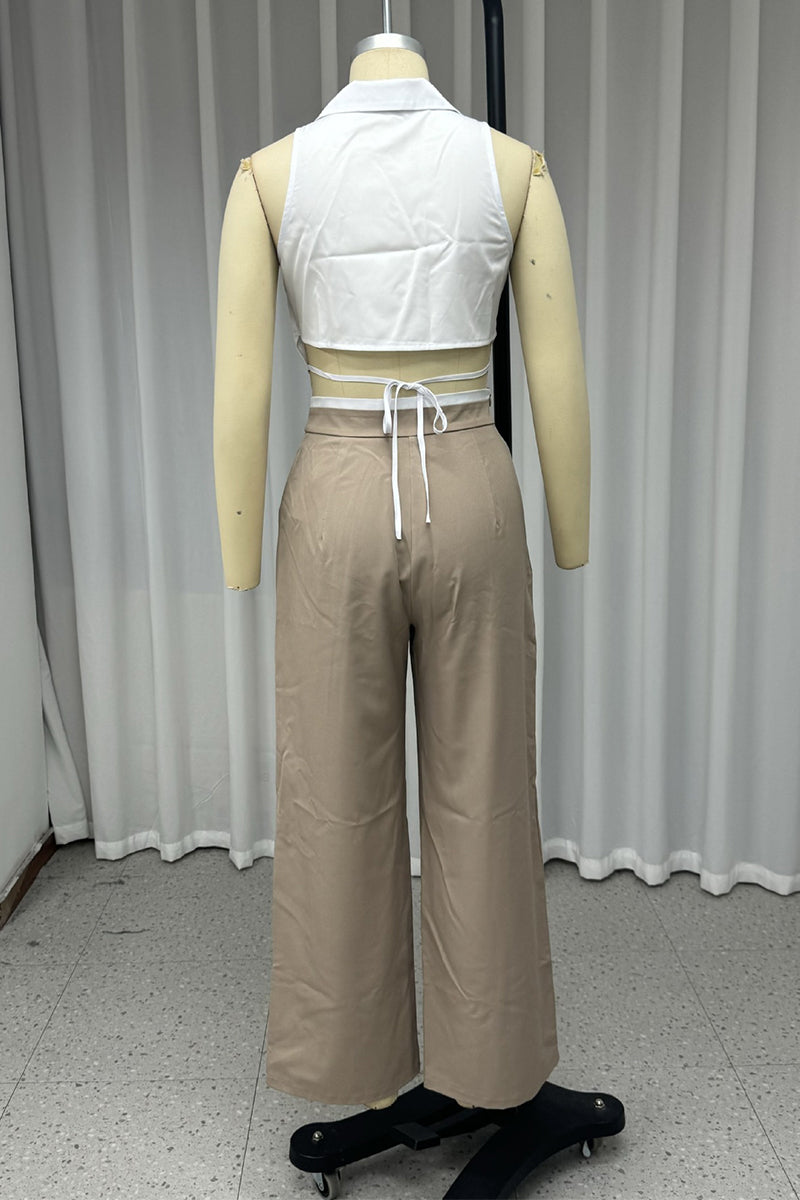 Casual Lace Up Buttons Turndown Collar Sleeveless Two Pieces