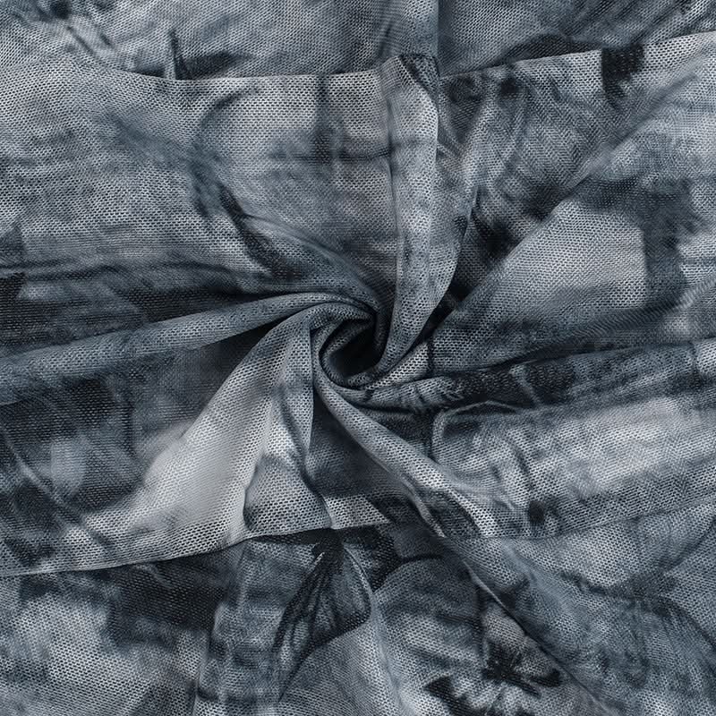 Butterfly print mesh ruffle maxi skirt