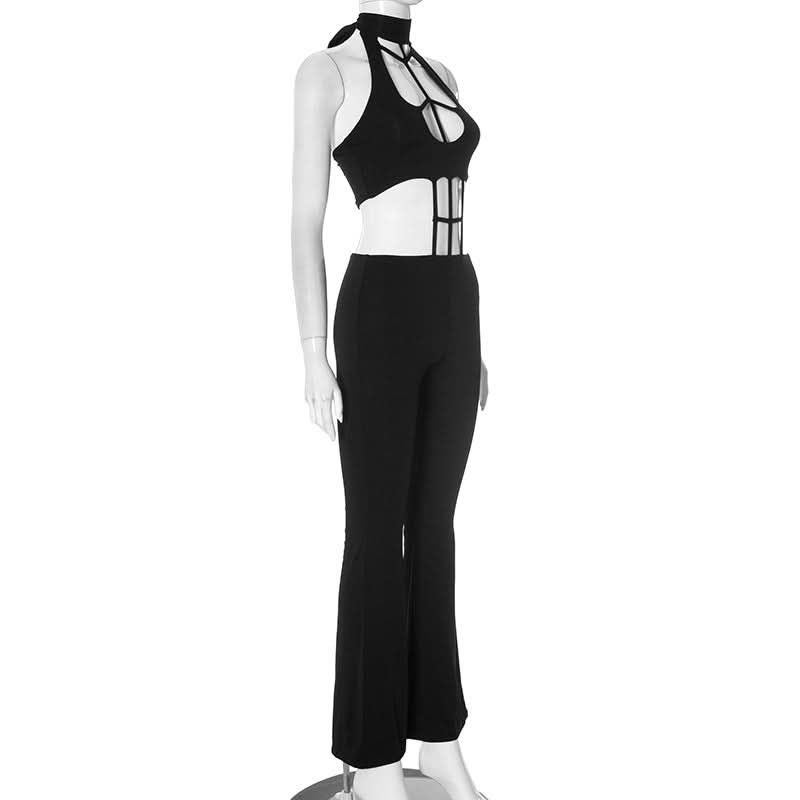 Halter hollow out solid jumpsuit