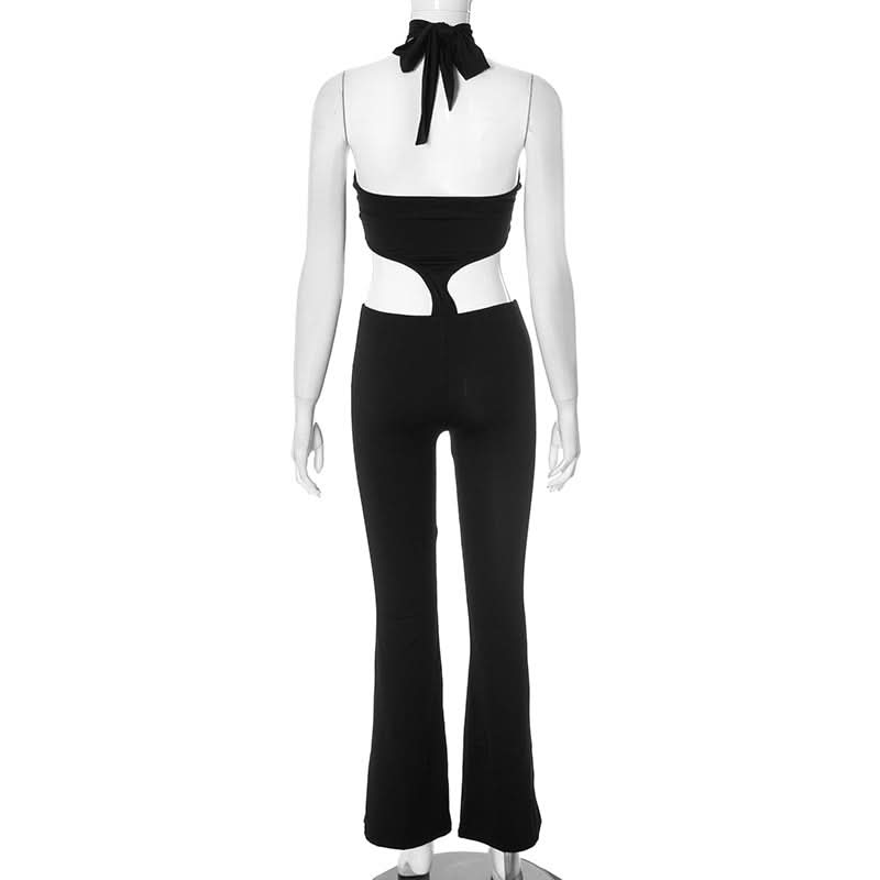 Halter hollow out solid jumpsuit