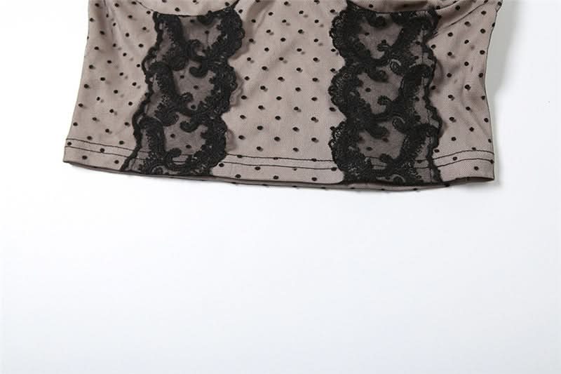 Halter lace bowknot polka dot cami top