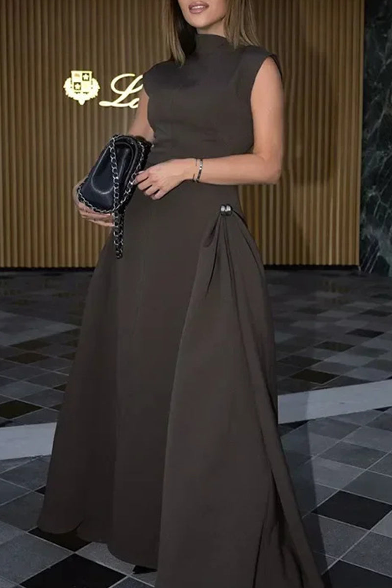 Elegant Ruched Turtleneck A Line Dresses